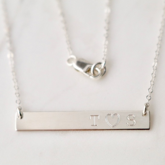 Sterling Silver Engraved Lovers Initials Necklace - Picture 1 of 5